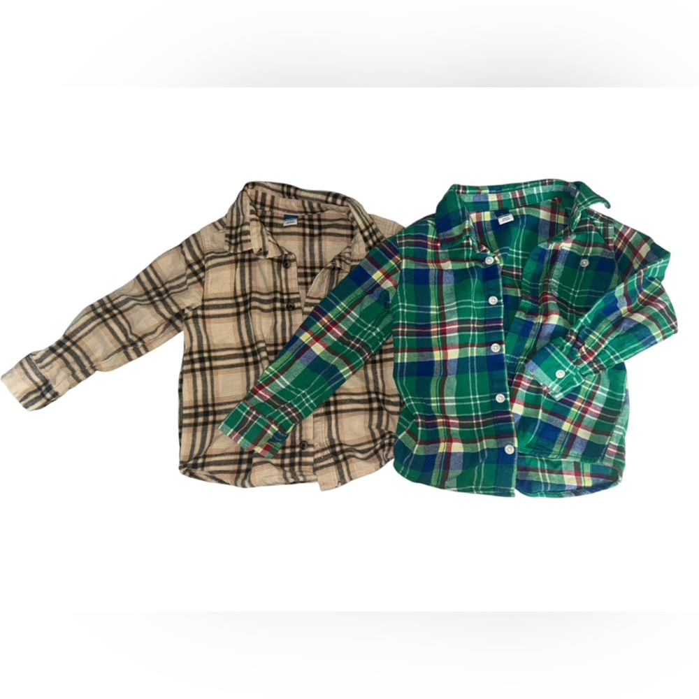 Old Navy Kids Plaid Button Down Shirts - Green and Tan
